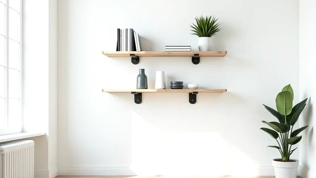 Wall-Mounted Shelving Unit — Steel Frame, Pine Shelves, 3-Tier